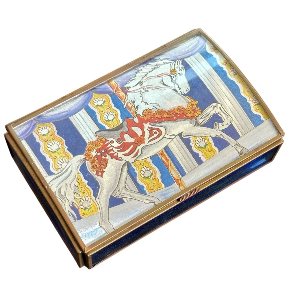Via Vermont Vintage Elegant Carousel Horse Design Trinket Music Box